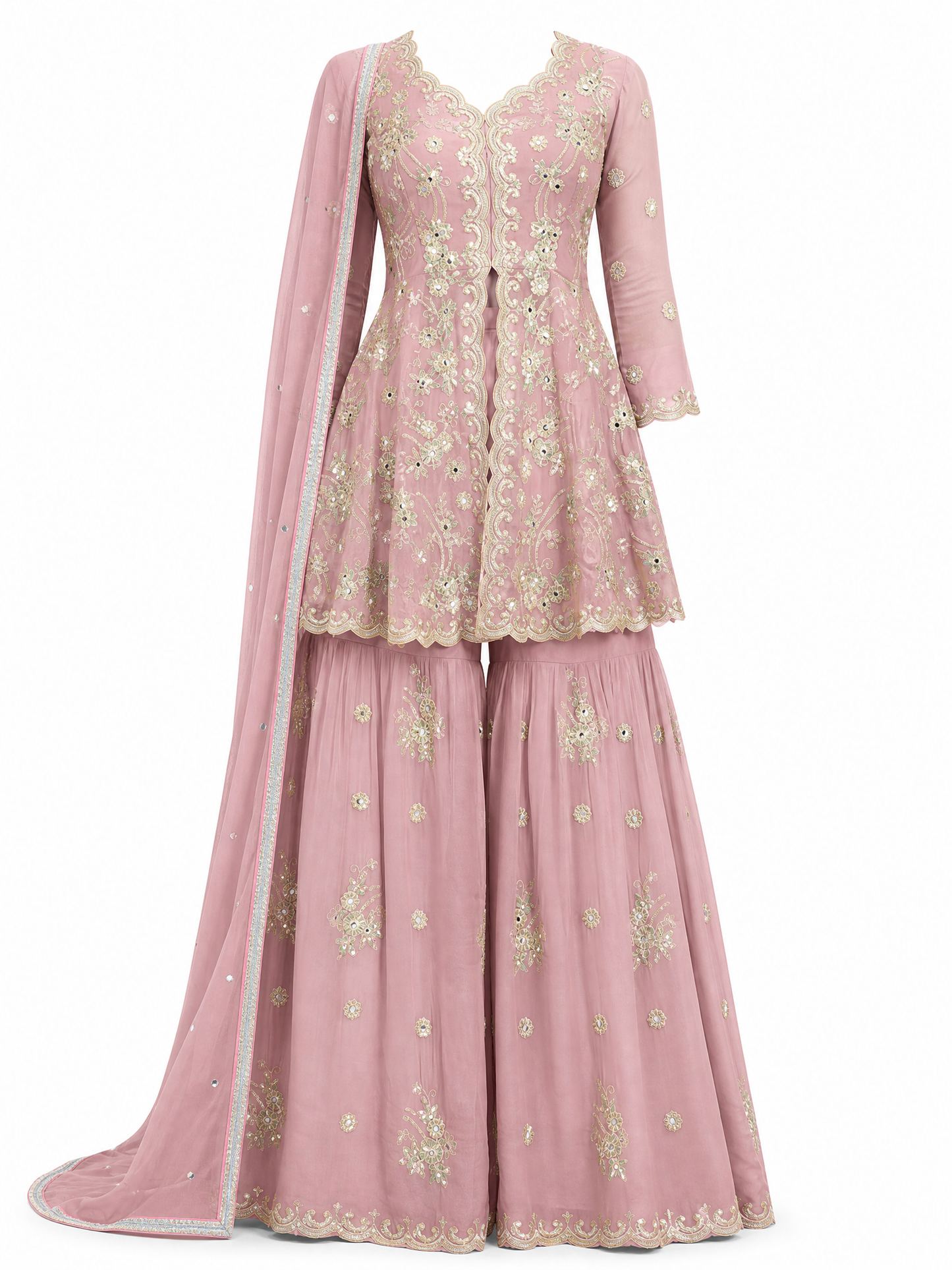 SIYONA Georgette Gharara-Set mit Stickerei