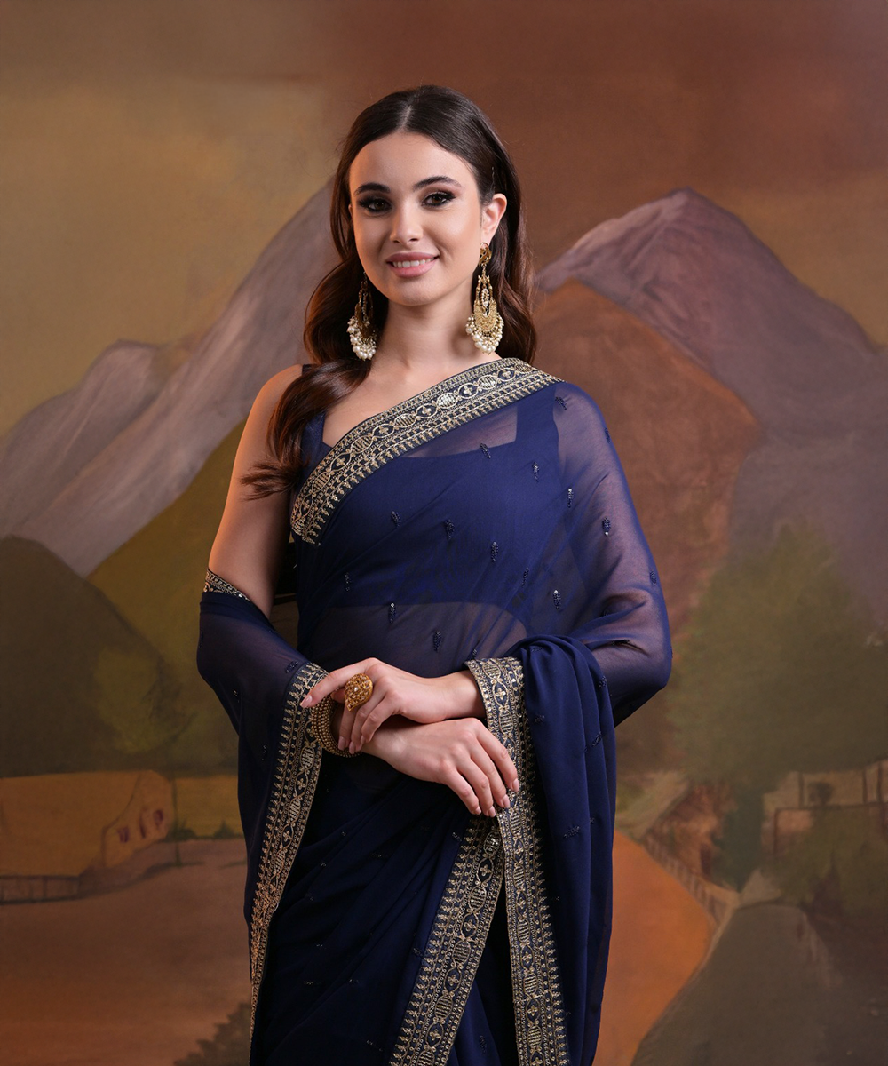 Blauer Party Saree - Desiwear