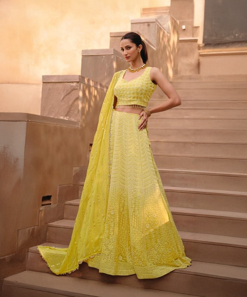 Yellow Soft Net Lehenga