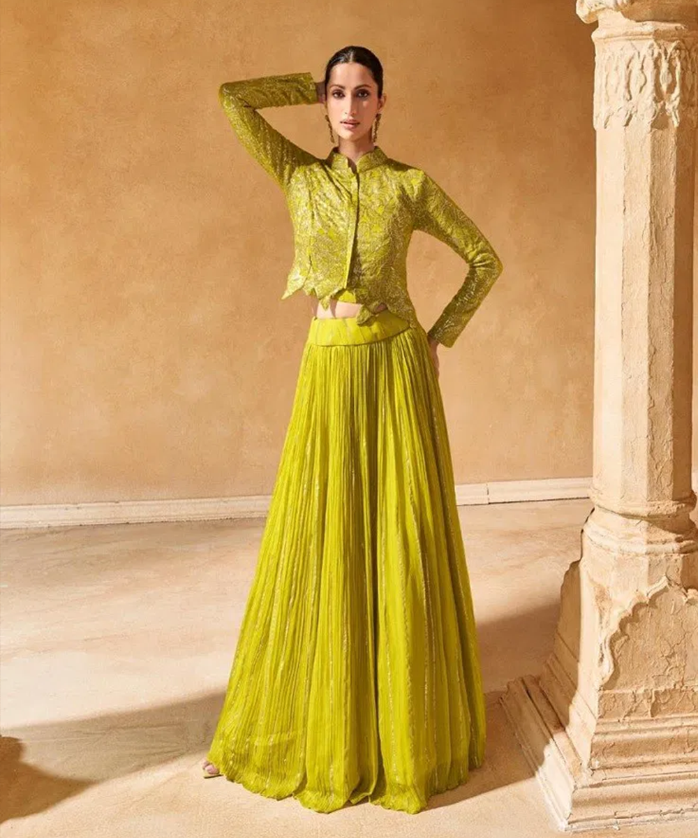 Neon Gelber Lehenga Desiwear