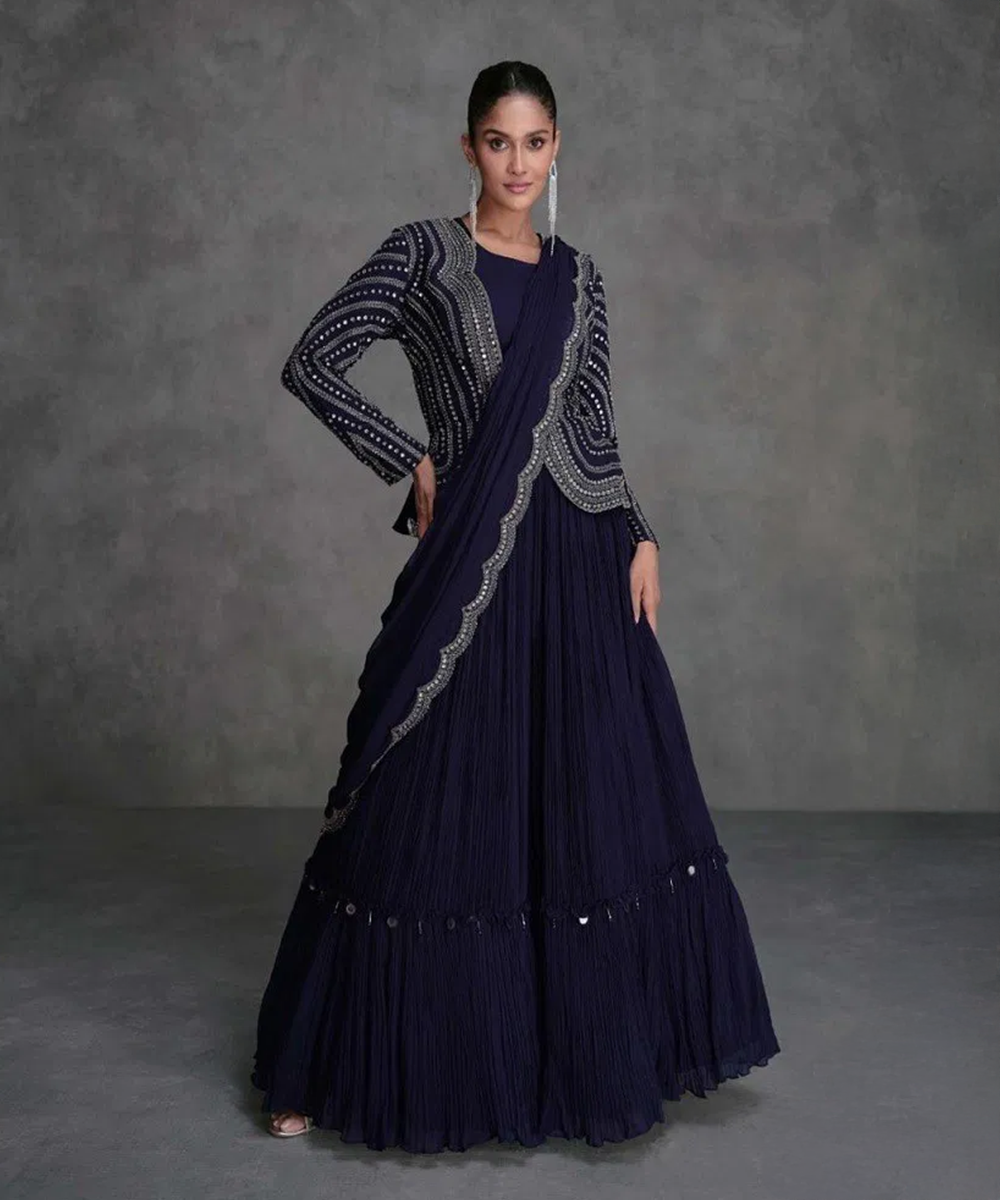 Navy Blauer Lehenga Desiwear