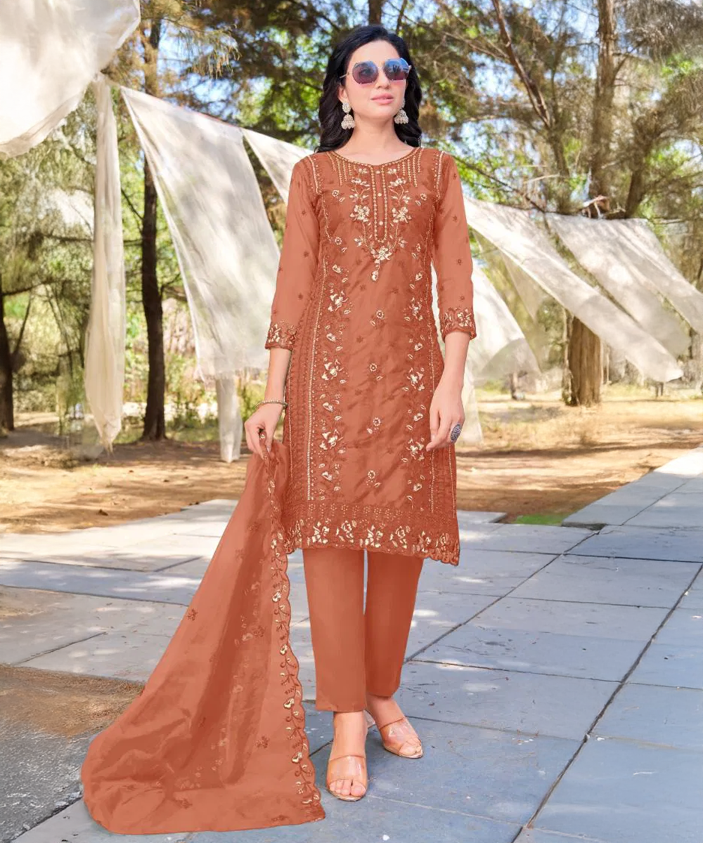 Orangenes Salwar Kameez — Orange — Sofort lieferbar