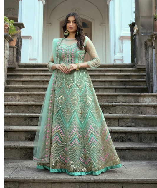 Festlicher Grüner Salwar Kameez mit Dupatta Desiwear