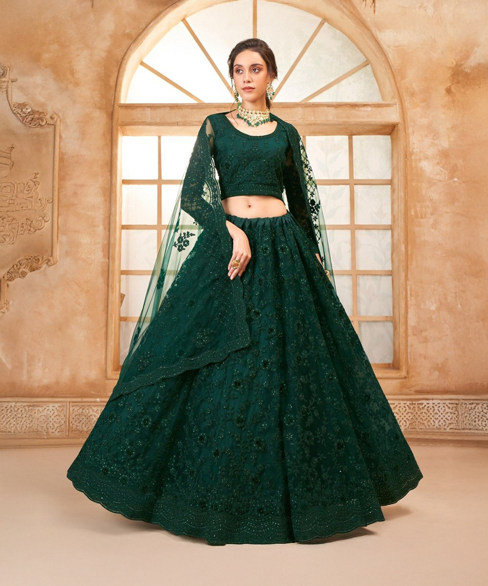 Hochwertiger Dunkelgrüner Lehenga Desiwear