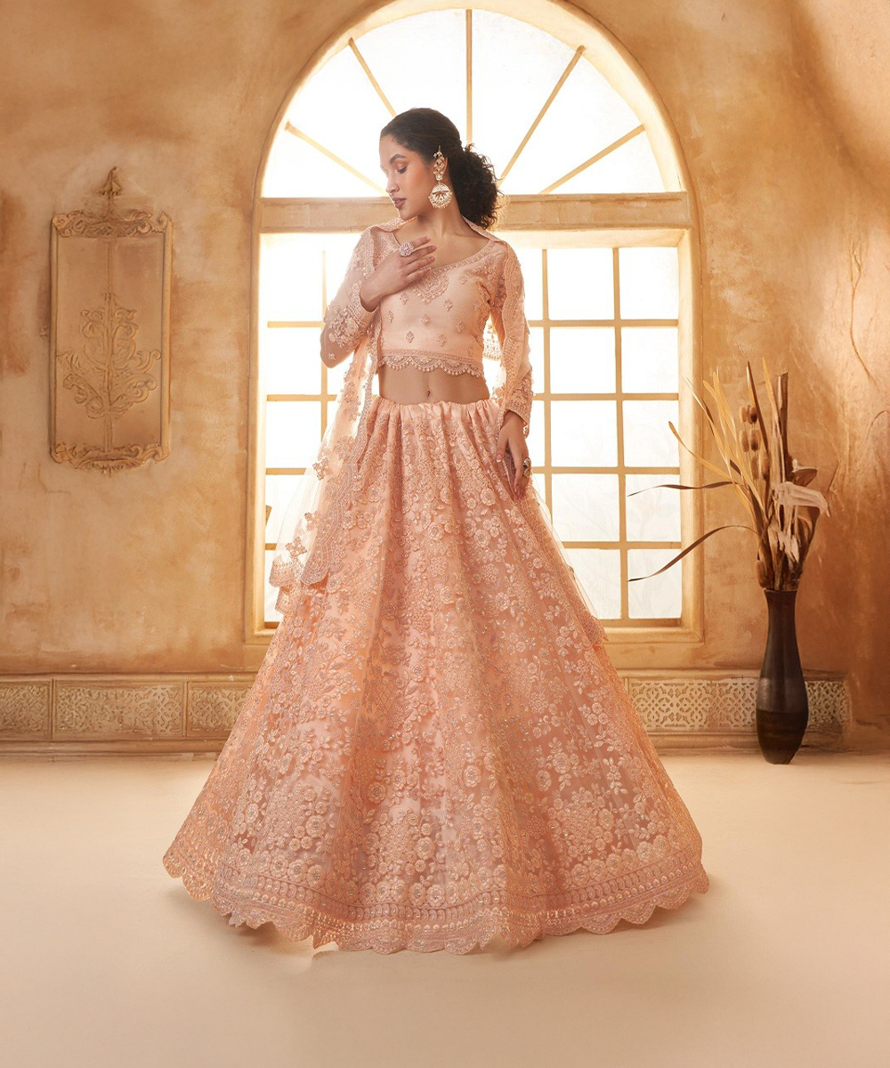 Hochwertiger Orangener Lehenga Desiwear