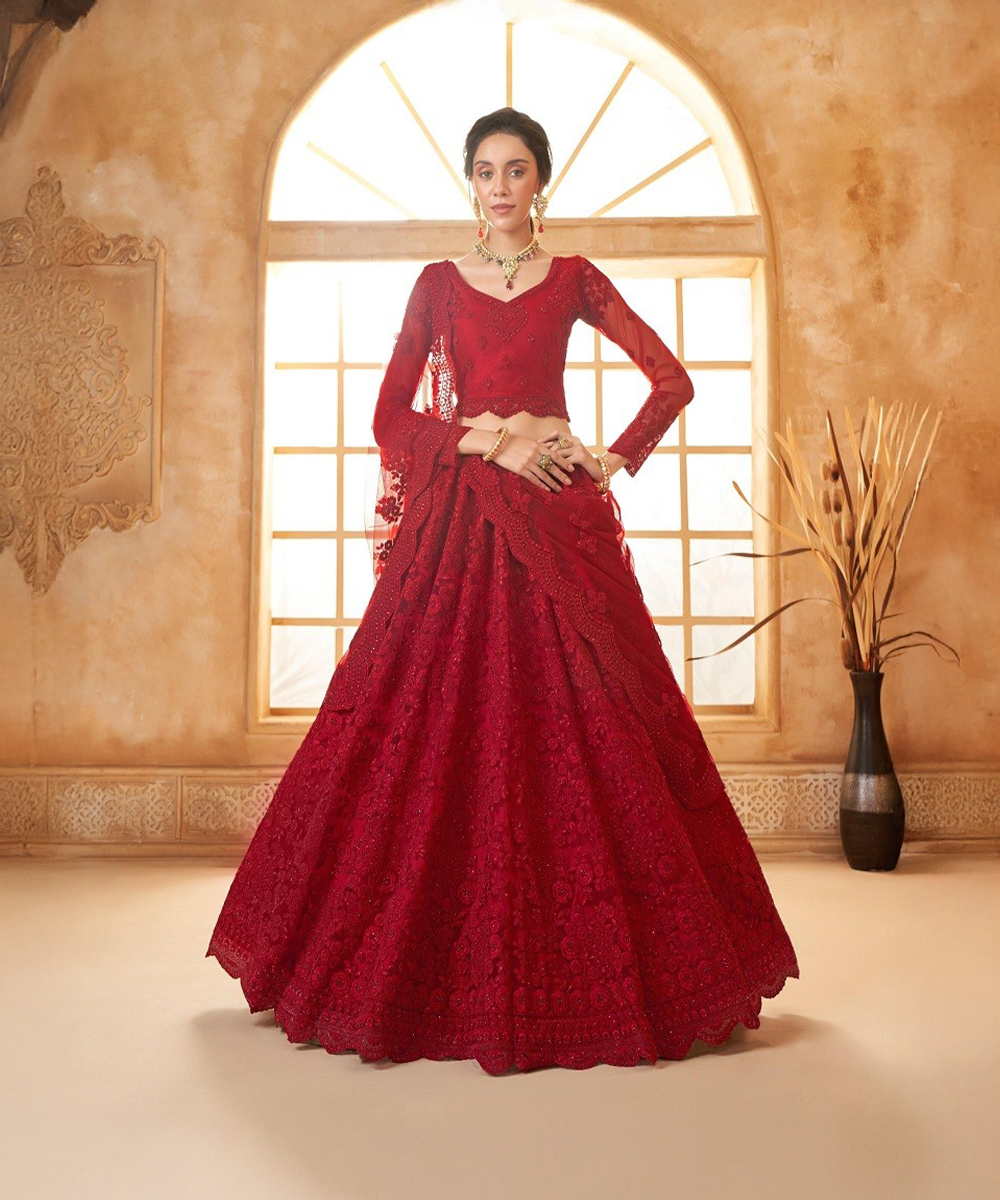 Hochwertiger Roter Lehenga Desiwear