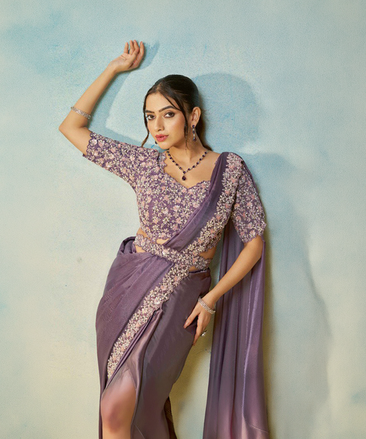 Mauve Mahotsav Odyssey Satin-Seide Designer Saree