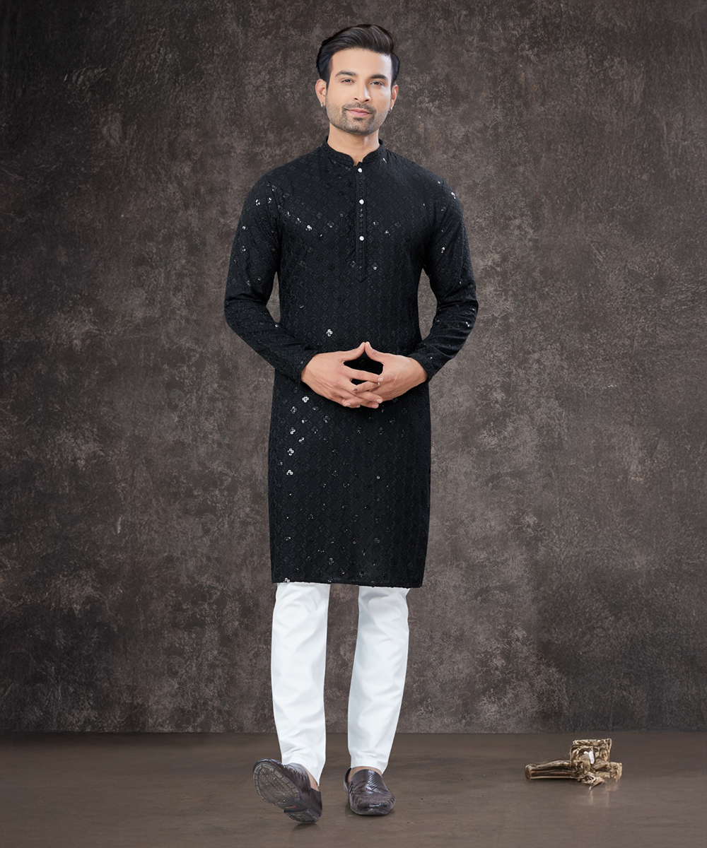 Kurta Pajama in Schwarz — Schwarz — Sofort lieferbar