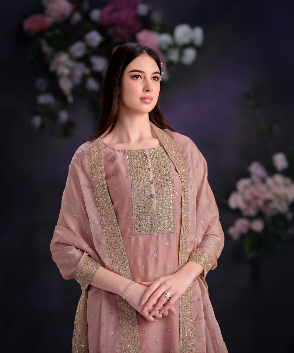 Organza light pink salwar kameez