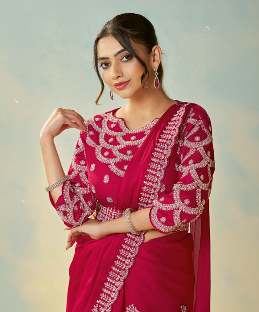 Pinker Mahotsav Odyssey Satin-Seide Designer Saree