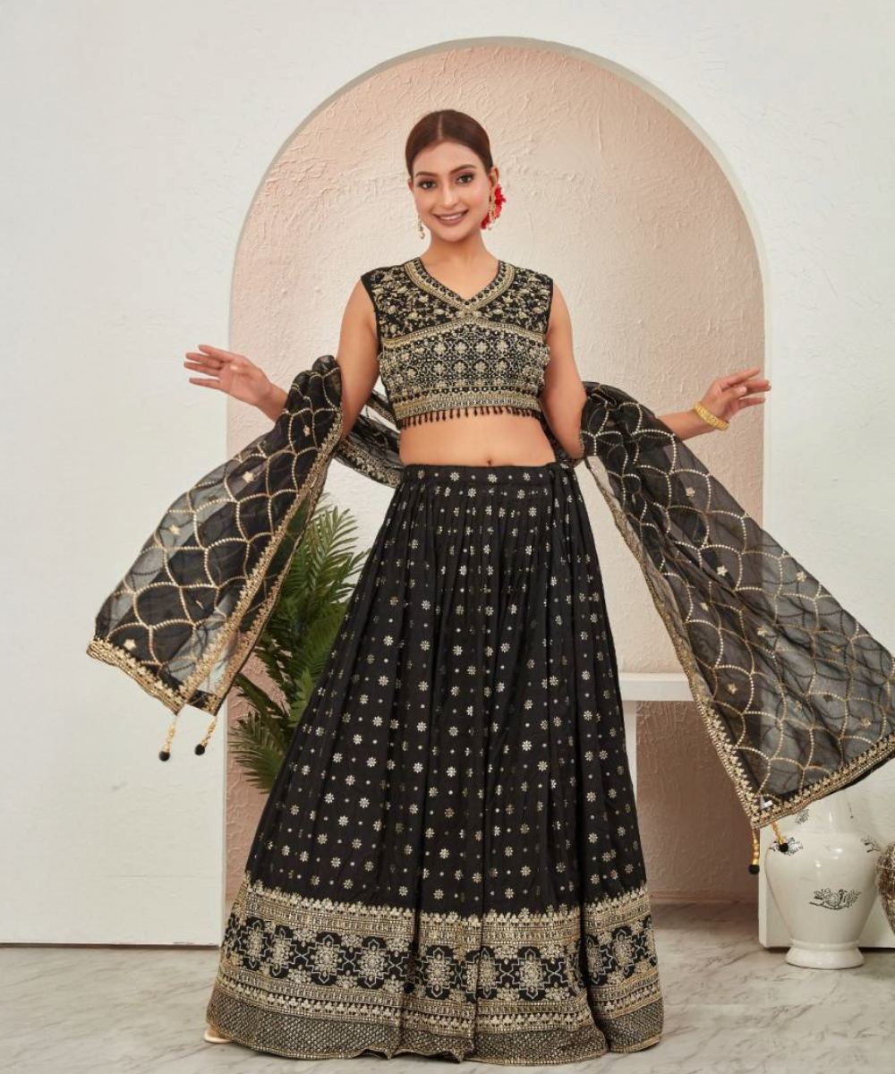 Black jacquard lehenga