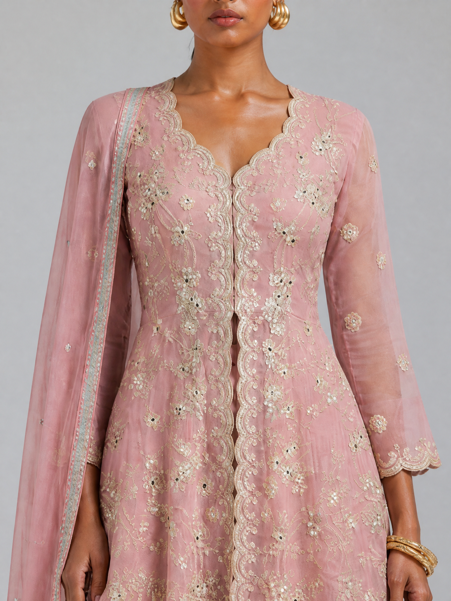 SIYONA Georgette Gharara-Set mit Stickerei