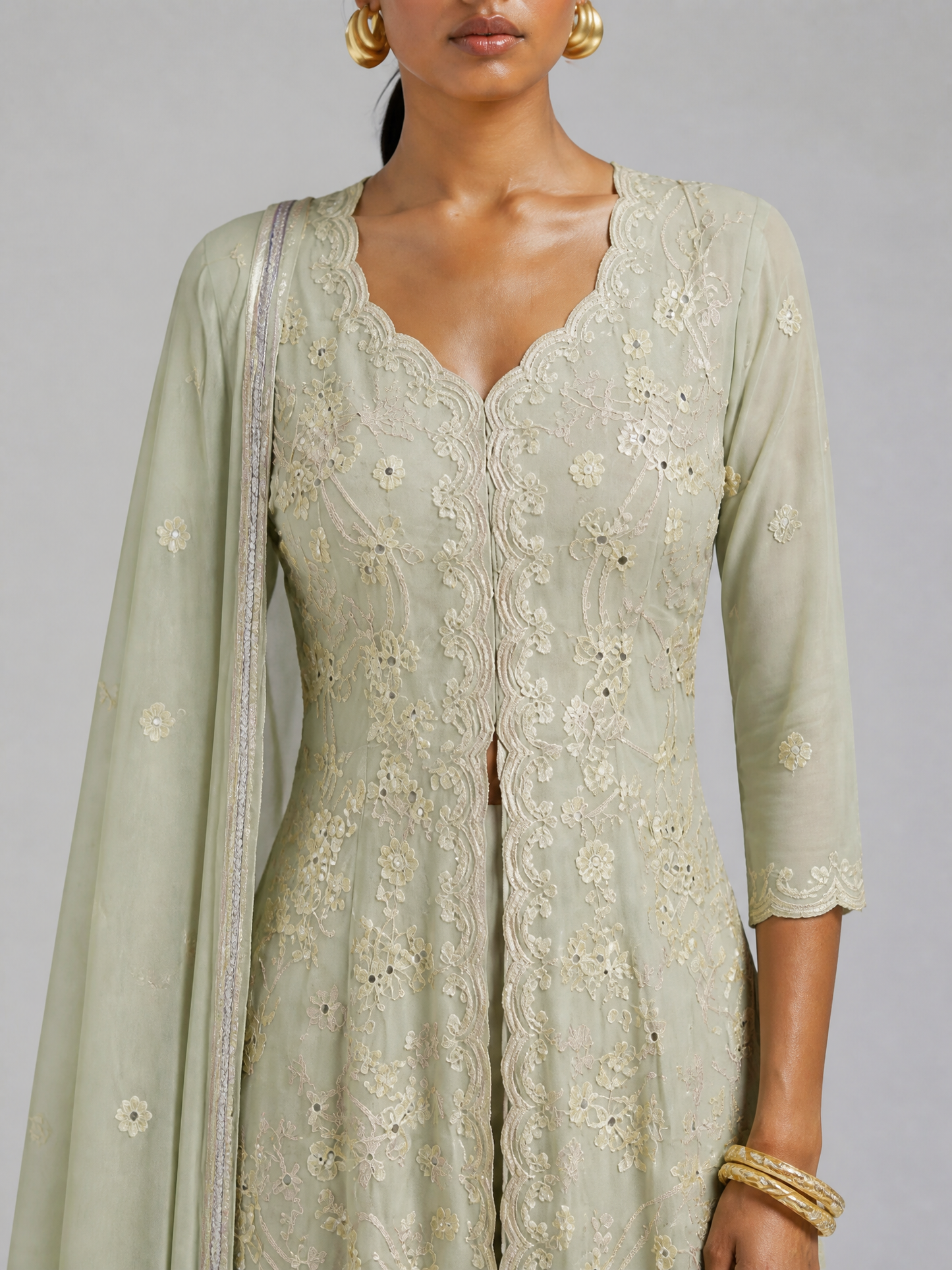 SIYONA Georgette Gharara-Set mit Stickerei