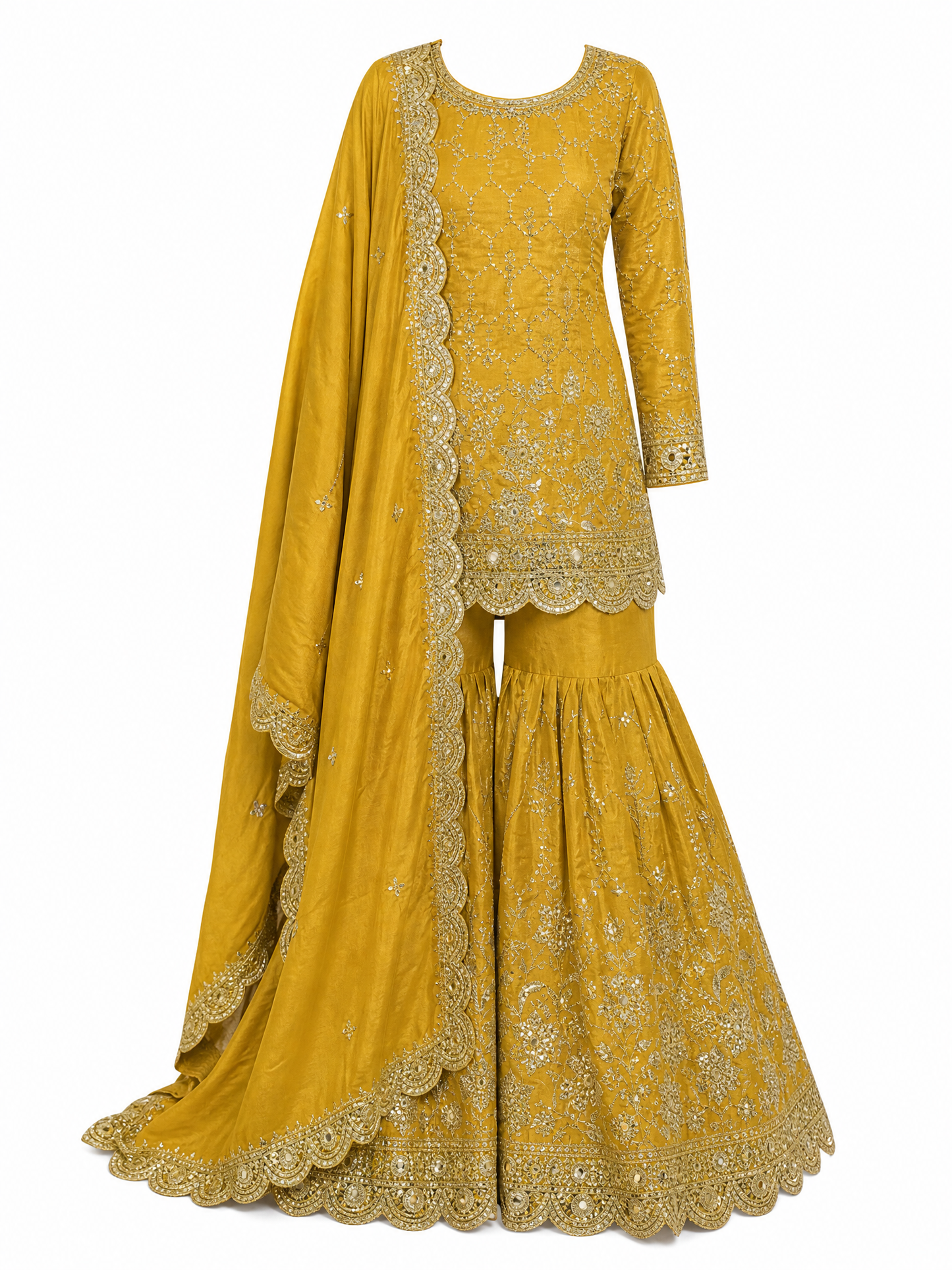 GMY Silk Sharara-Set mit Stickerei in mehreren Farben