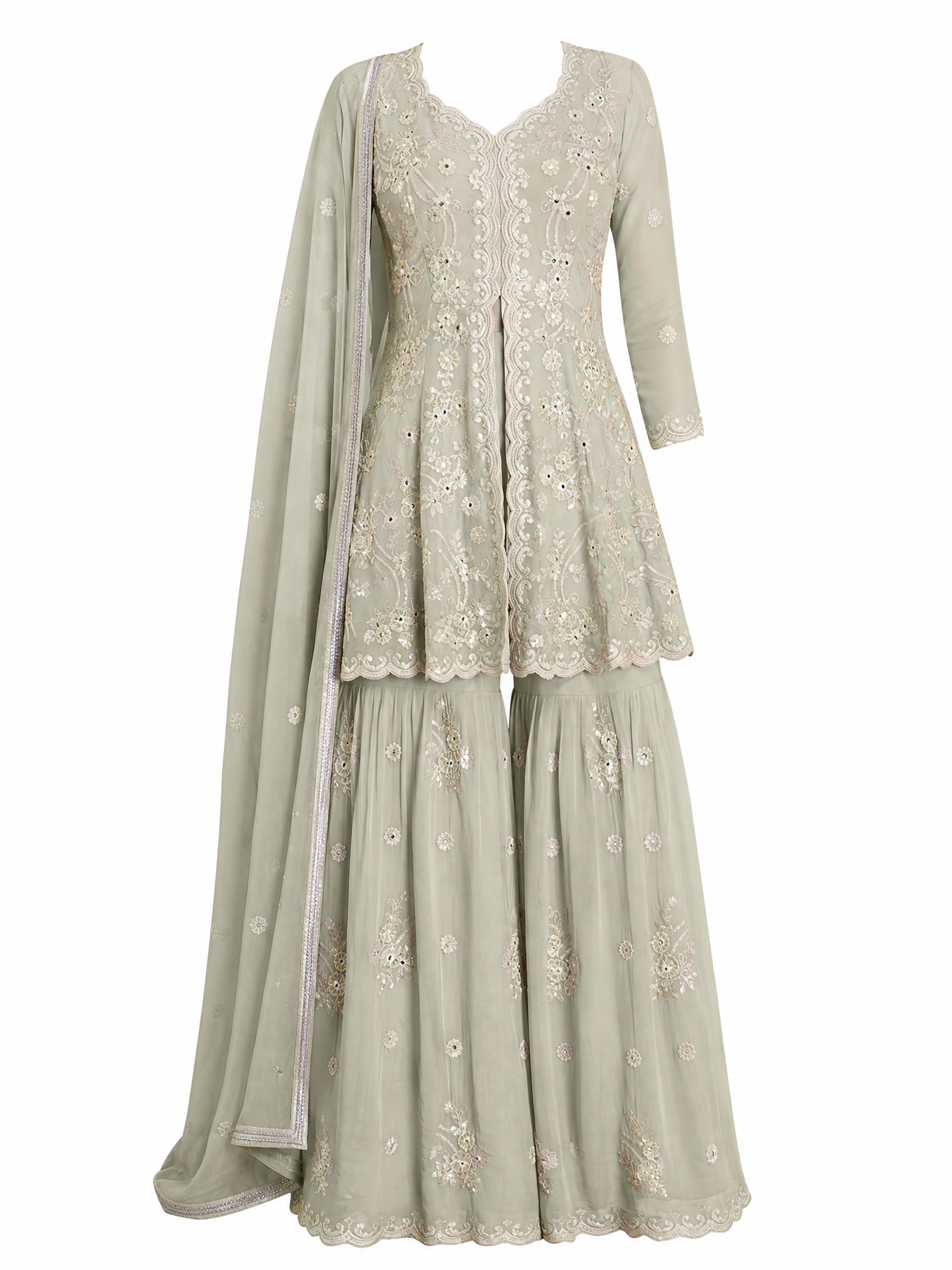 SIYONA Georgette Gharara-Set mit Stickerei