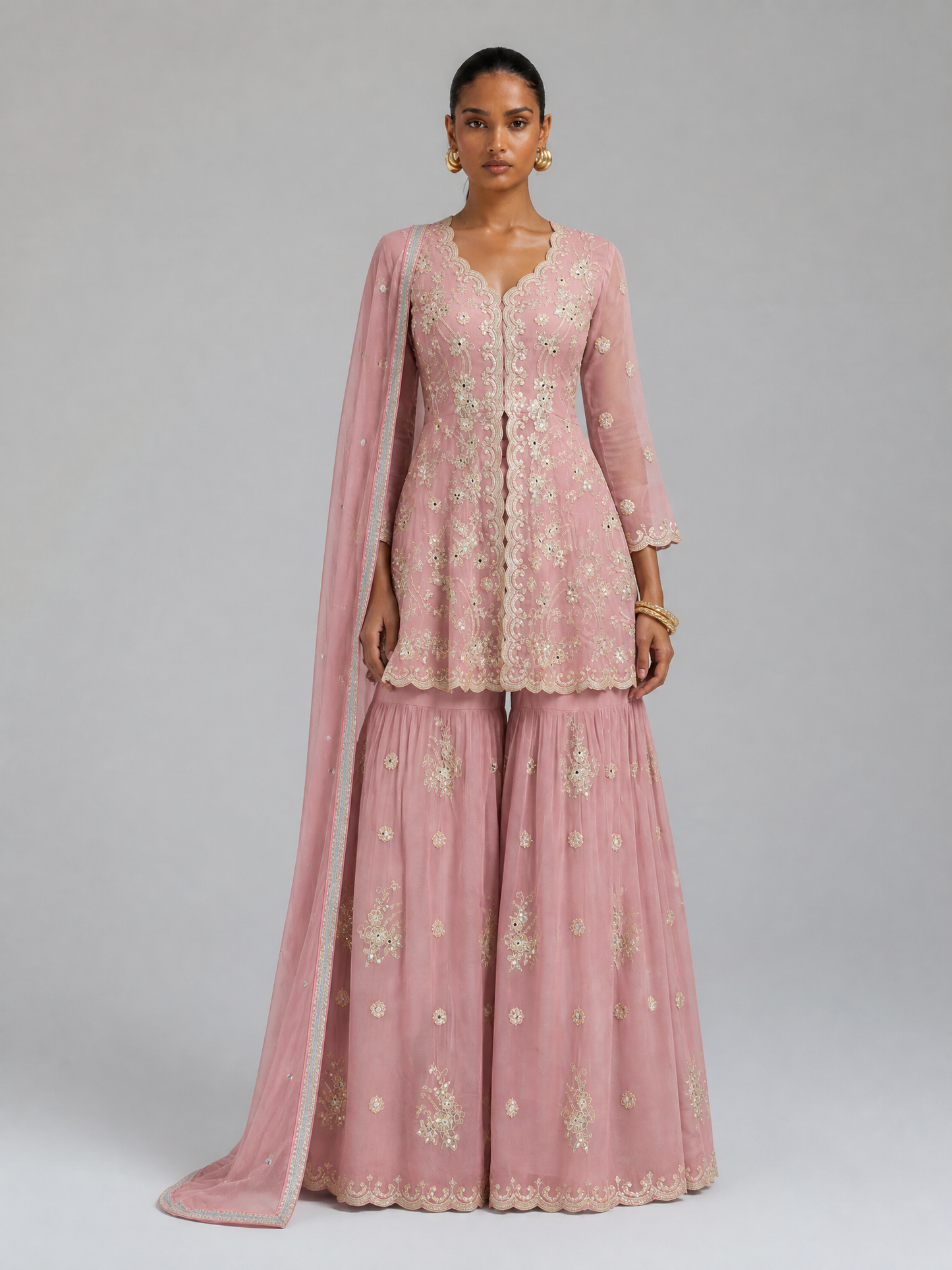 SIYONA Georgette Gharara-Set mit Stickerei
