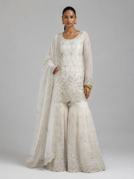 GMY Silk Sharara-Set mit Stickerei in mehreren Farben