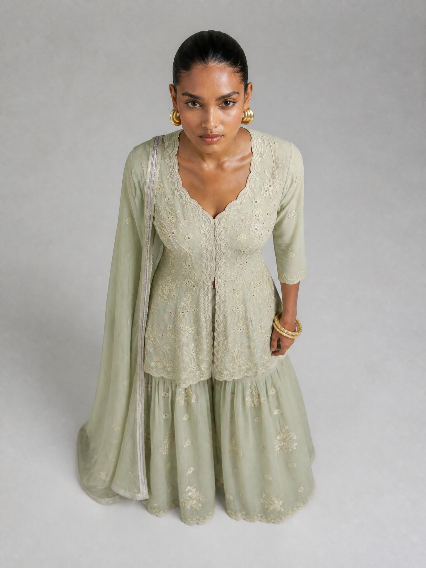 SIYONA Georgette Gharara-Set mit Stickerei