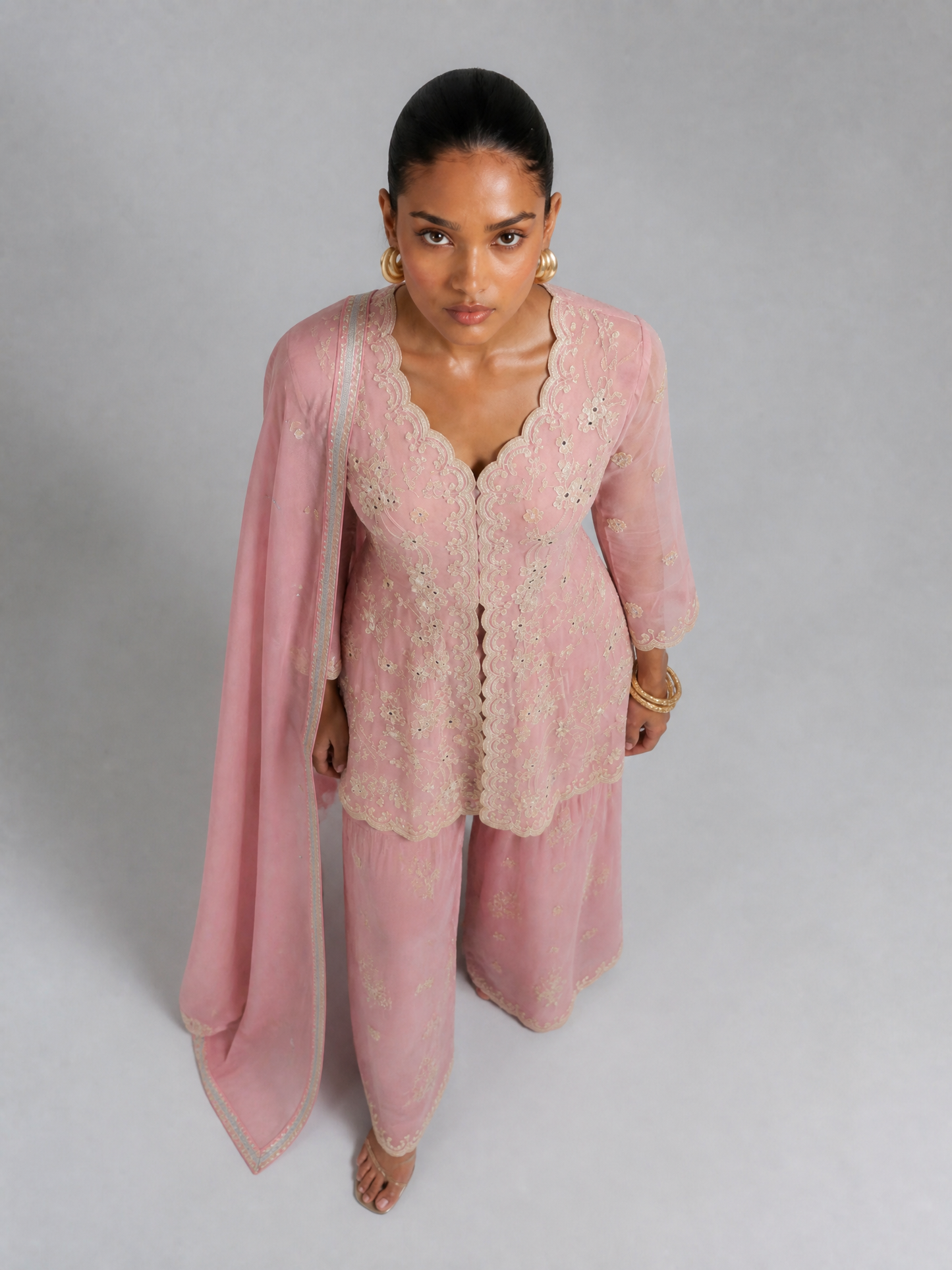 SIYONA Georgette Gharara-Set mit Stickerei