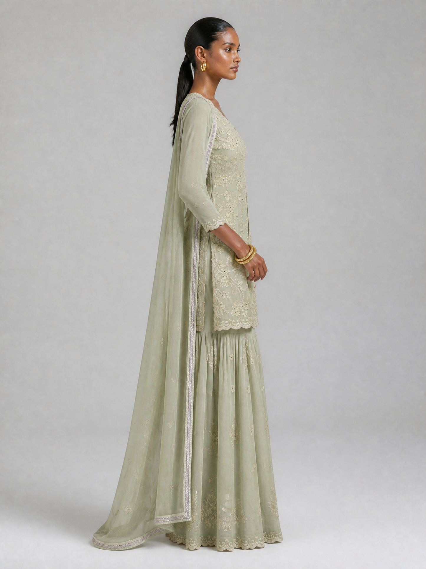SIYONA Georgette Gharara-Set mit Stickerei