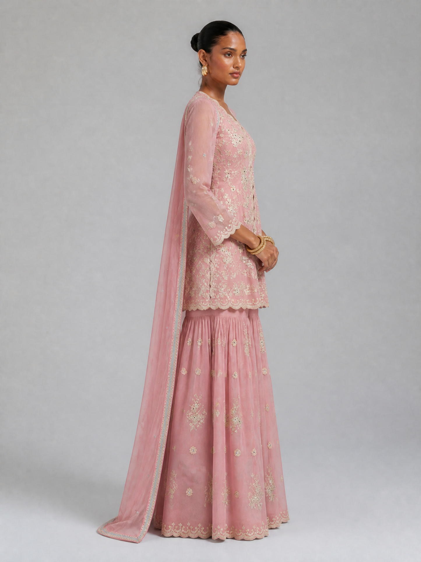 SIYONA Georgette Gharara-Set mit Stickerei