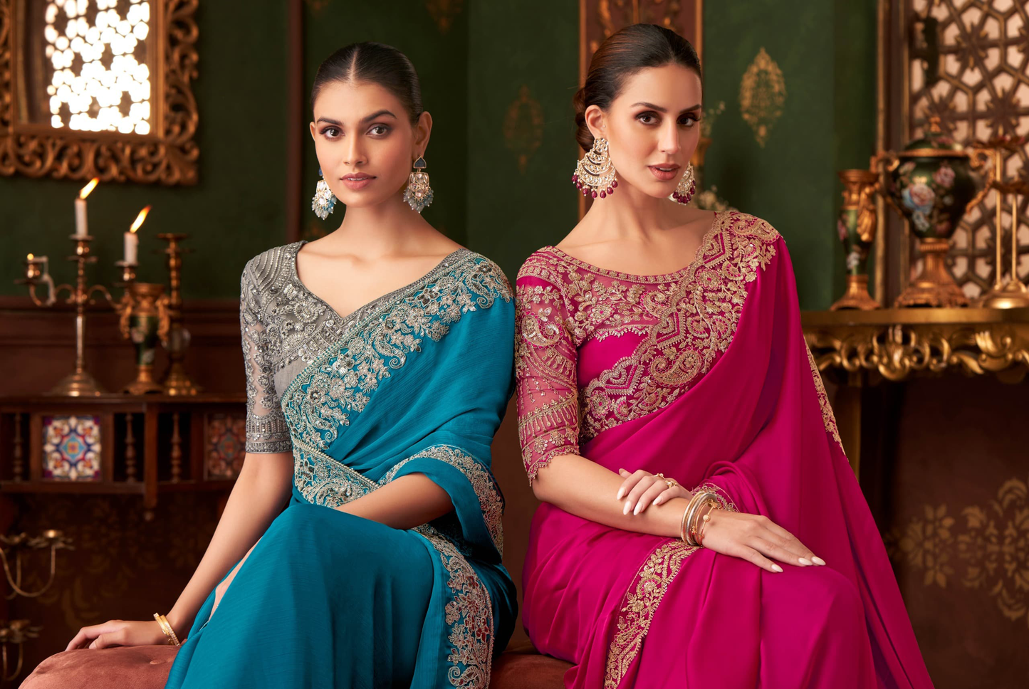 Blau Graues Saree — Blaugrau — Sofort lieferbar