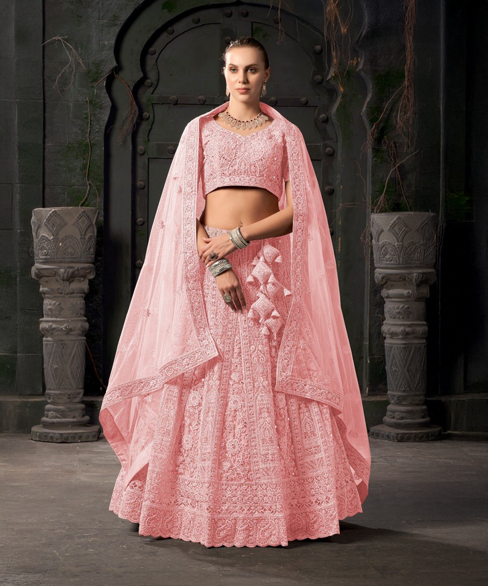 Bridal Couture Pink Net Lehenga Desiwear