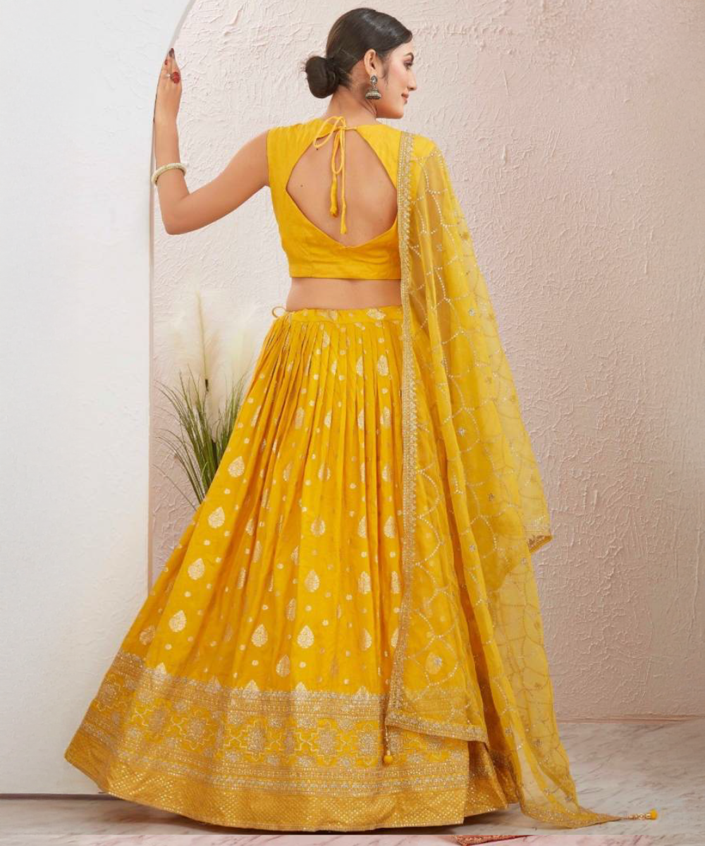 Yellow jacquard lehenga