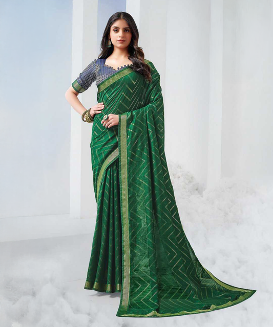 Grünes Saree mit Goldenem Muster aus Fancy Fabrics - Desiwear