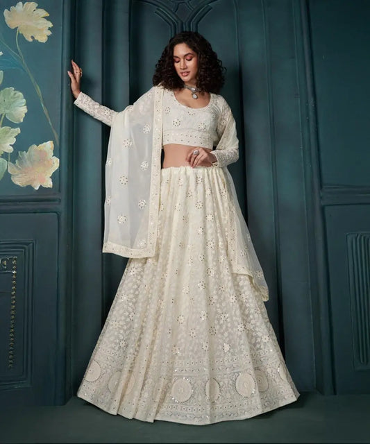Off White Georgette Lehenga Desiwear