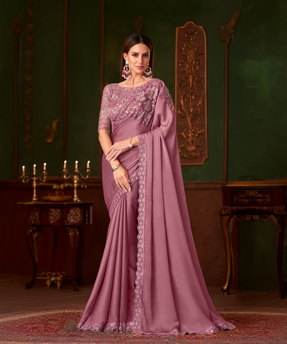 Pink shiny saree