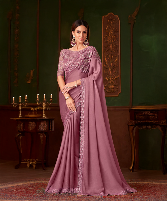 Pink shiny saree
