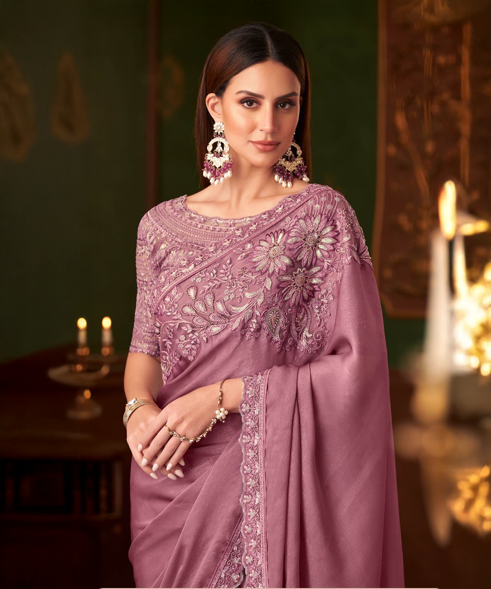 Pink shiny saree