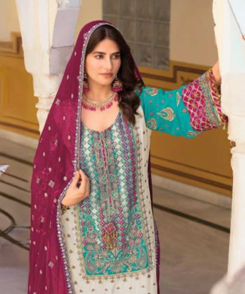 Salwar Suit Türkis & Magenta — Türkis & Magenta — Sofort lieferbar