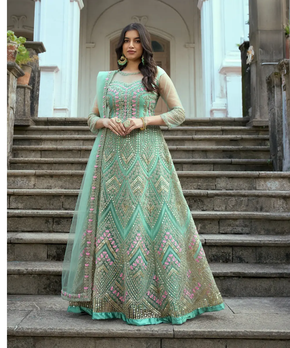 Festlicher Grüner Salwar Kameez mit Dupatta Desiwear