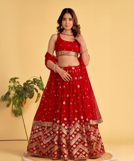 Roter Lehenga mit goldenen Elementen