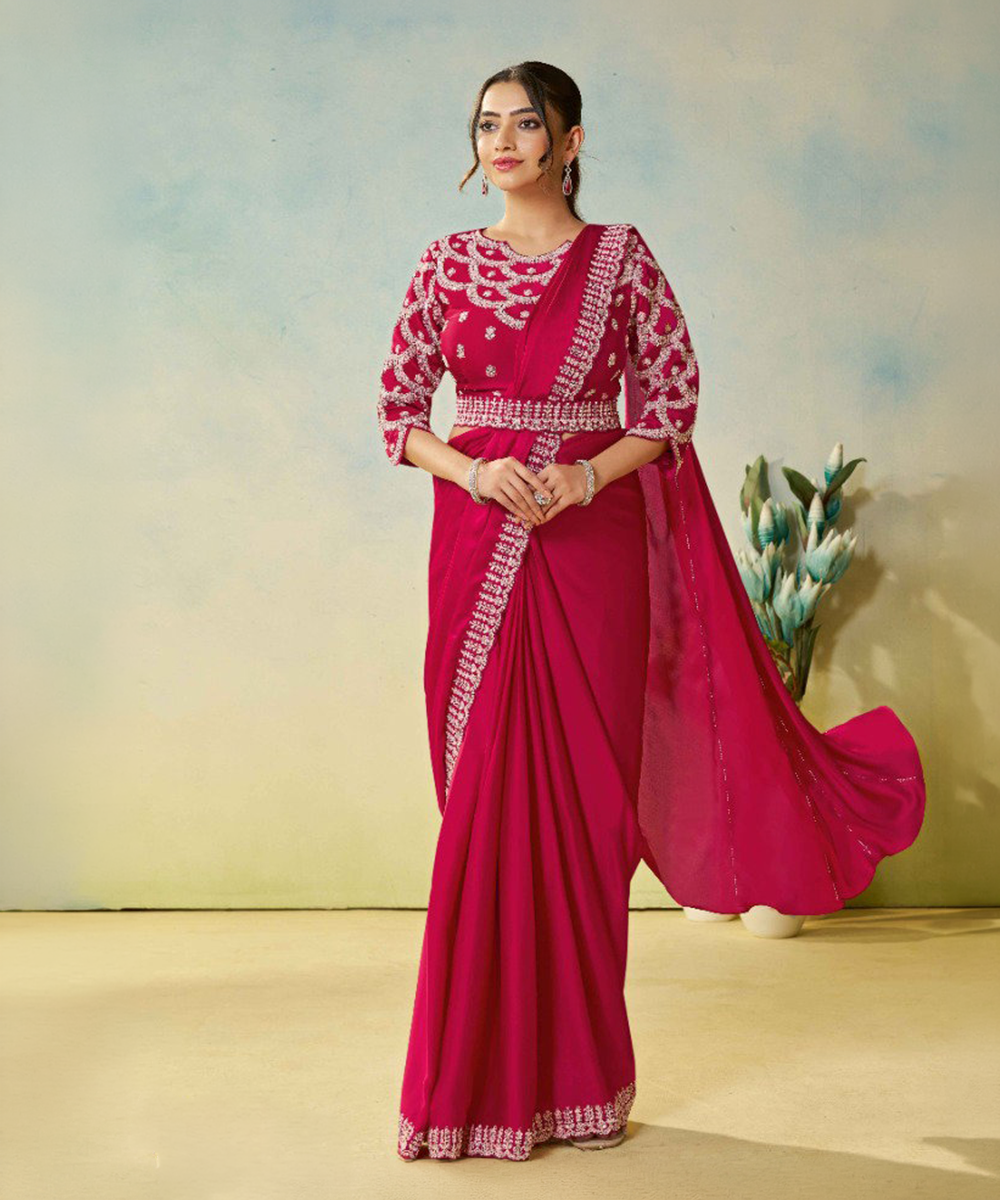 Pinker Mahotsav Odyssey Satin-Seide Designer Saree
