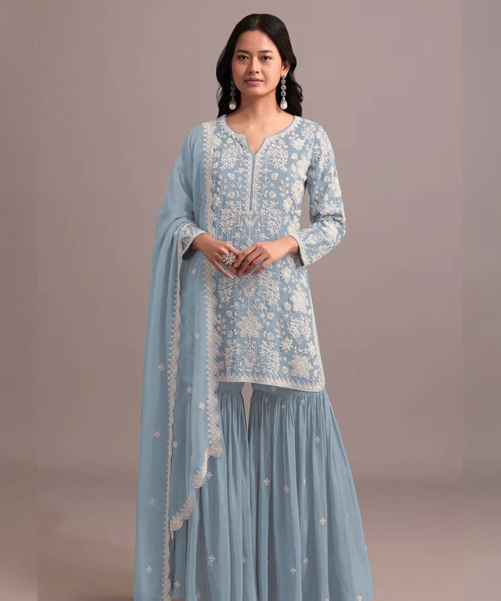 Pastel blaues Salwar Kameez — Pastel Blau — Sofort lieferbar