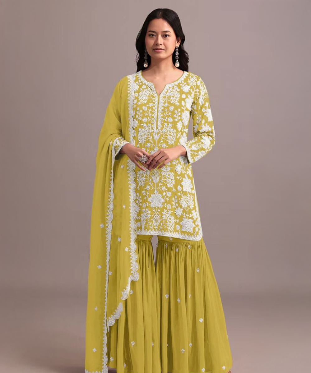 Pastel Gelber Salwar Kameez — Pastel Gelb — Sofort lieferbar