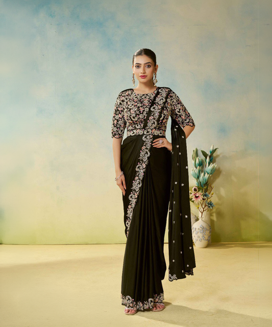 Dunkeloliv Mahotsav Odyssey Satin-Seide Designer Saree