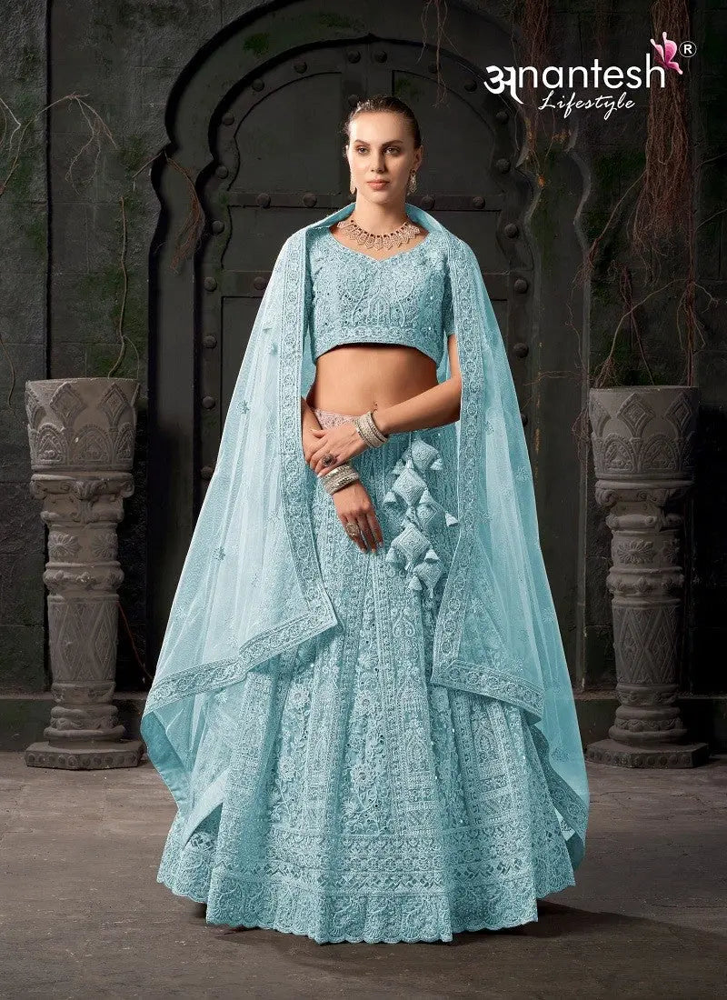 Bridal Couture Sky Blue Net Lehenga Mein Shop