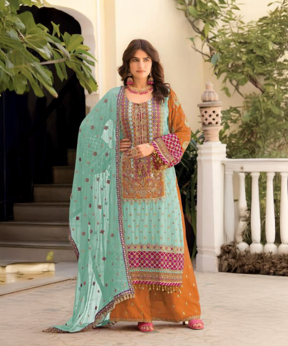 Salwar Suit Türkis & Orange — Türkis & Orange — Sofort lieferbar
