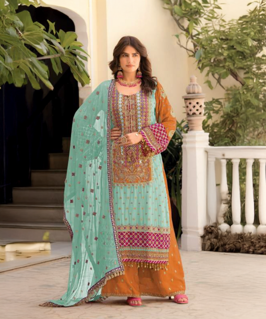 Salwar Suit Turquoise & Orange — Turquoise & Orange — Immediately available
