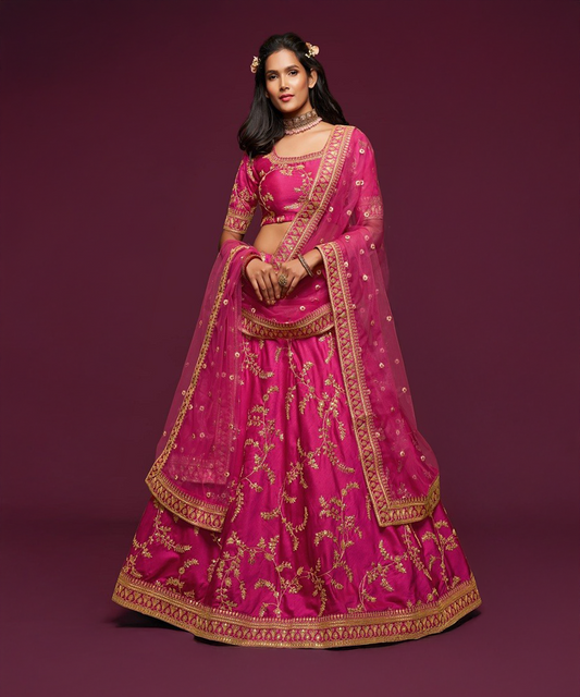 Pink Lehenga with gold accents — Pink — Immediately available