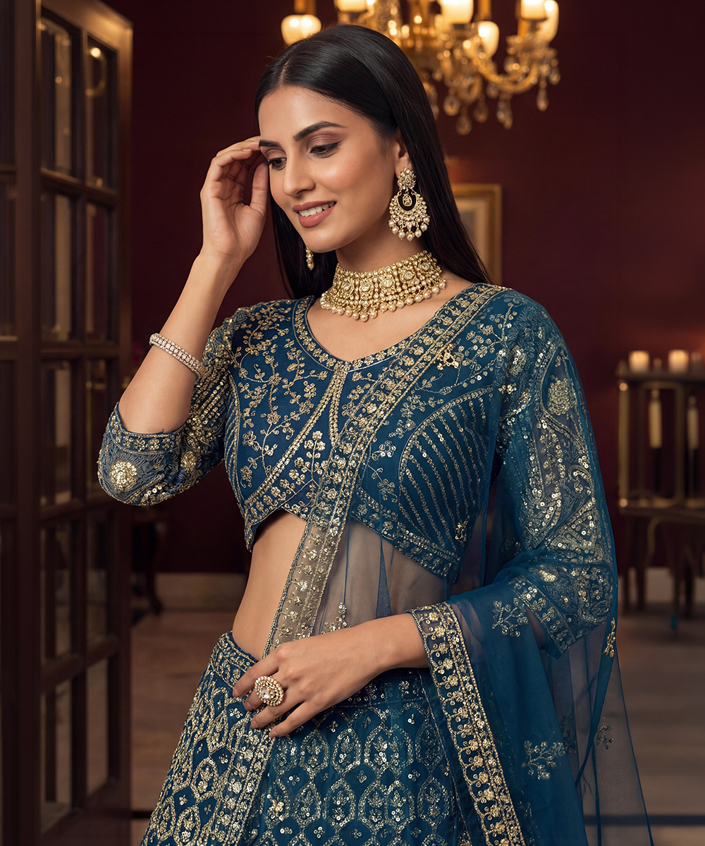 Vlinder Net Lehenga Choli met gouden borduursel | DV 5150
