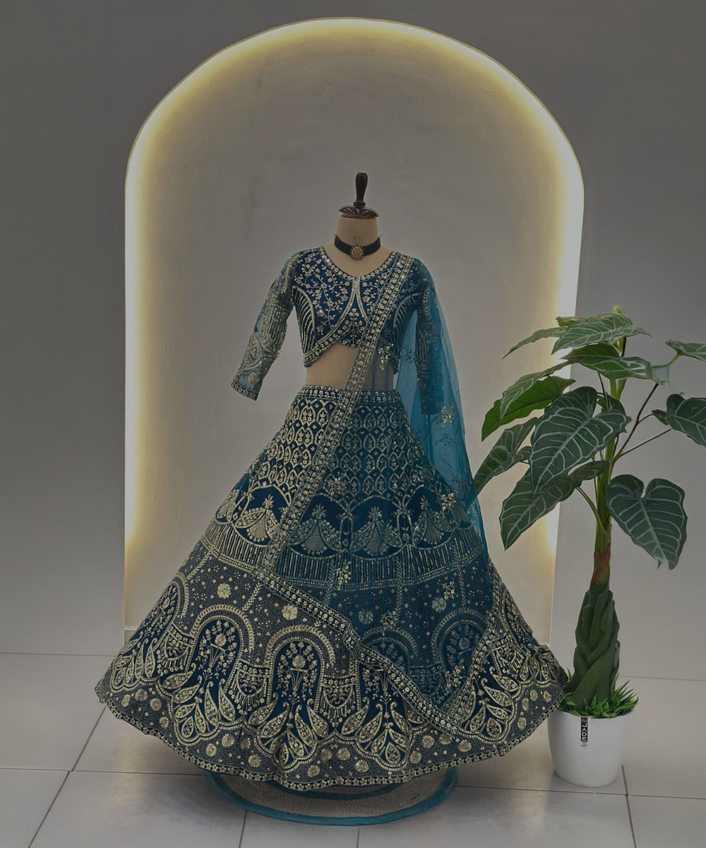 Vlinder Net Lehenga Choli met gouden borduursel | DV 5150