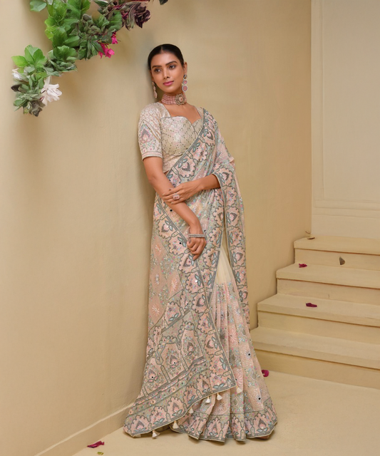 Cream Italian Saree