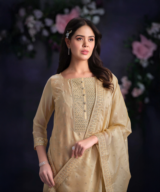Organza cream Salwar Kameez
