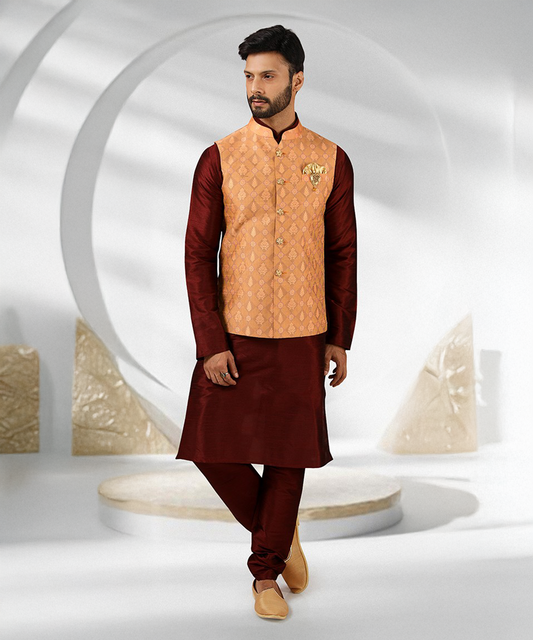 Orange-Rote Festliche Weste mit traditionellem Muster Desiwear