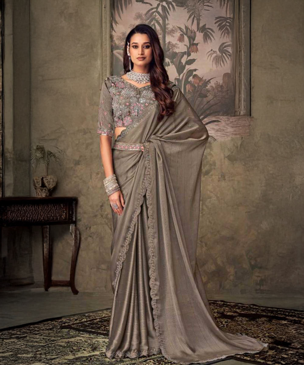 Grau farbenes Ready to Wear Saree
